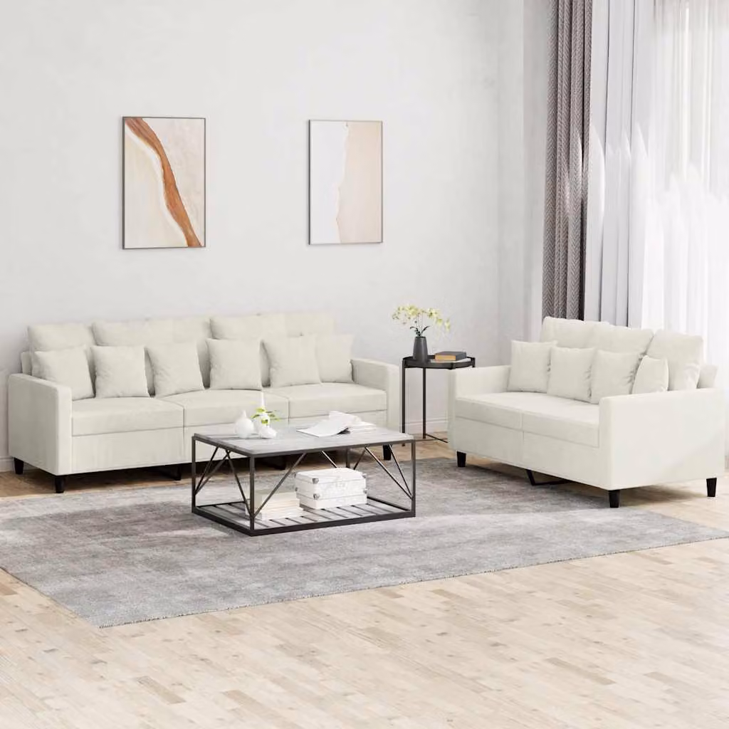 vidaXL Set di Divani 2 pz in Velluto Beige con Cuscini