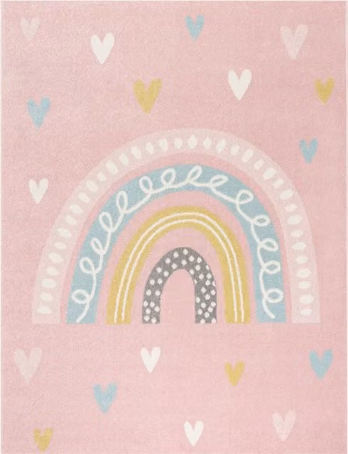 Tappeto per bambini Ninique con design astratto, rosa, grigio e beige, L: 133 cm x P: 190 cm