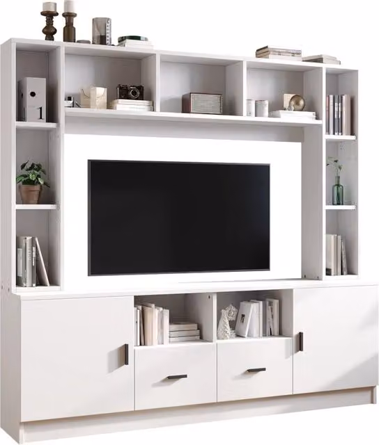 Parete Attrezzata Soggiorno Bianca Mobile Porta TV 180 cm