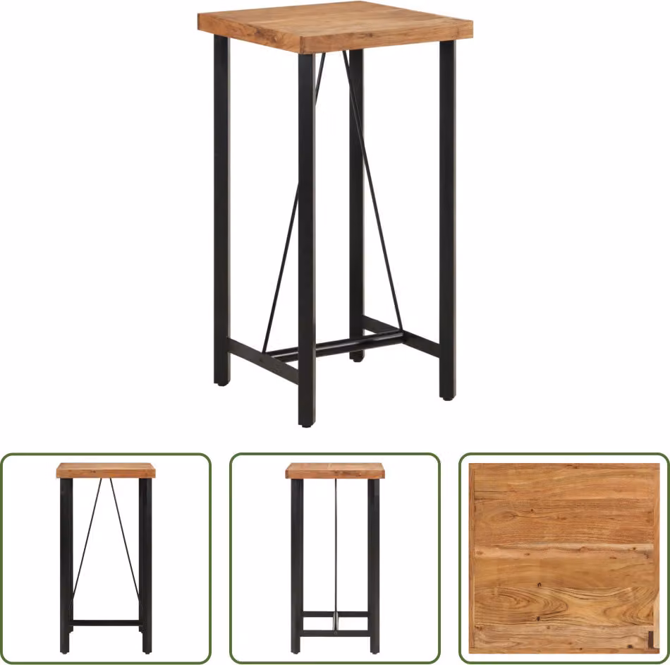 The Living Store Tavolo da bar 55x55x107 cm in legno massiccio di acacia e ferro