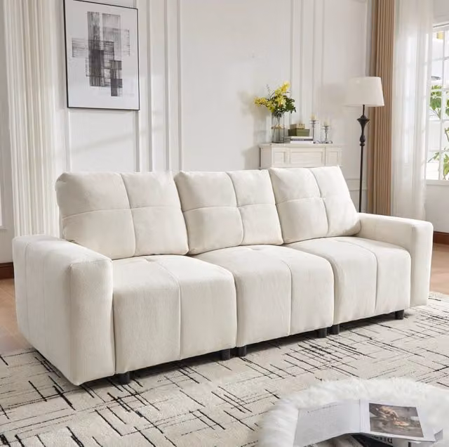 Divano modulare 3 posti con funzione letto, 213x94x84 cm, chenille beige bianco