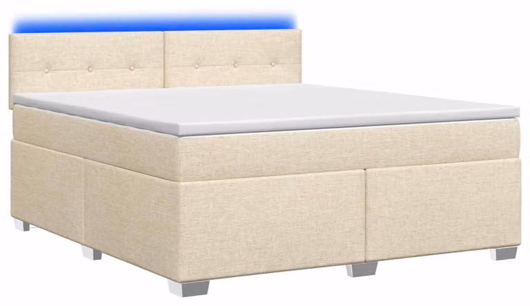 Letto con boxspring, materasso e illuminazione LED, colore crema, dimensioni 160 x 200 cm, rivestito in tessuto