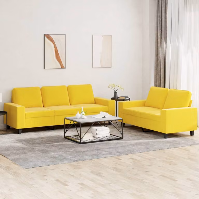 Set di Divani vidaXL in Tessuto Giallo con Divano a 2 e 3 Posti e Cuscini per Soggiorno