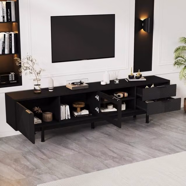 Mobile TV moderno 200x40x50;5 cm con 2 ante e 2 cassetti; nero
