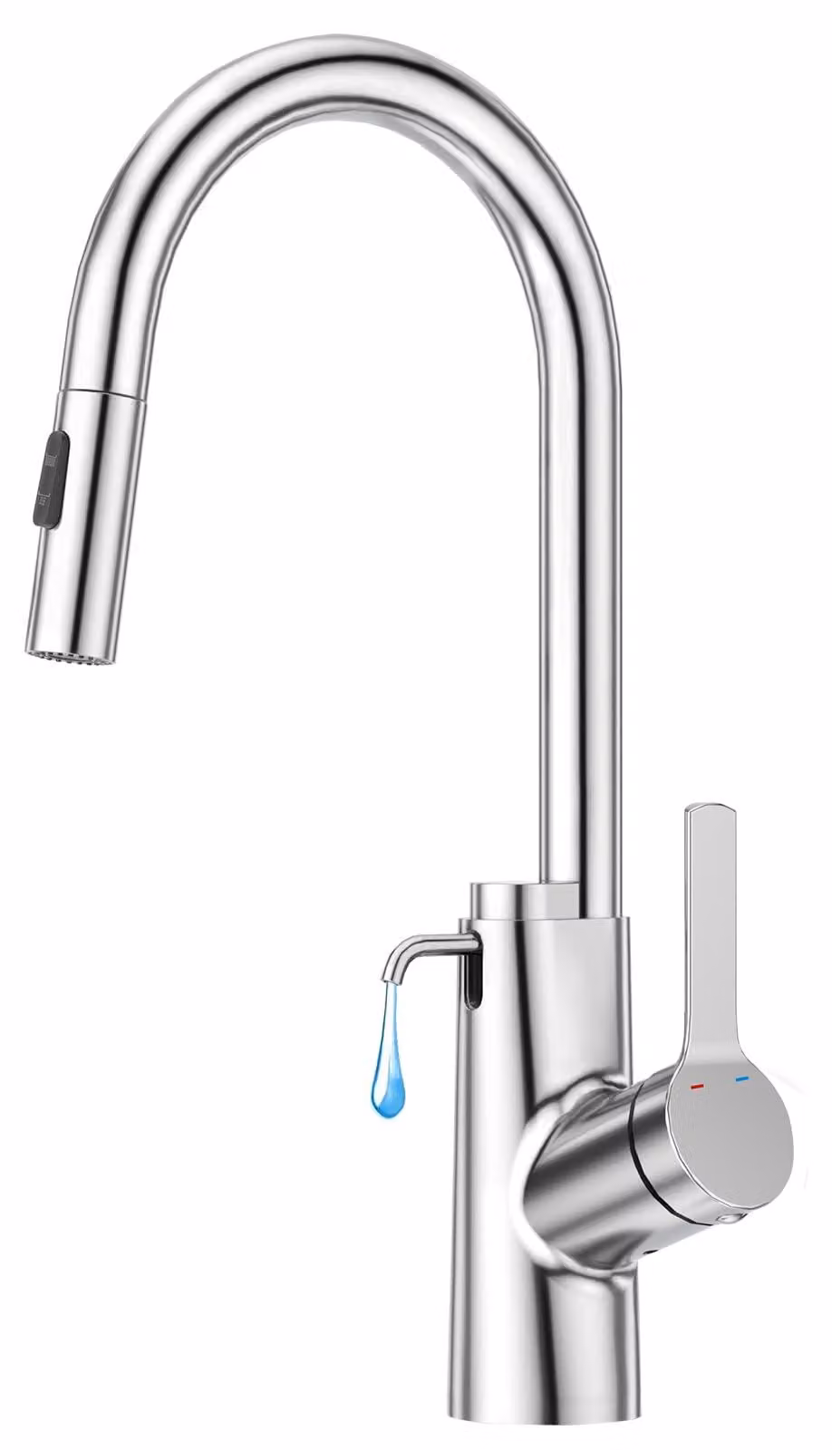 Miscelatore da cucina con doccetta estraibile, dispenser per sapone, rotazione a 360°, finitura cromata