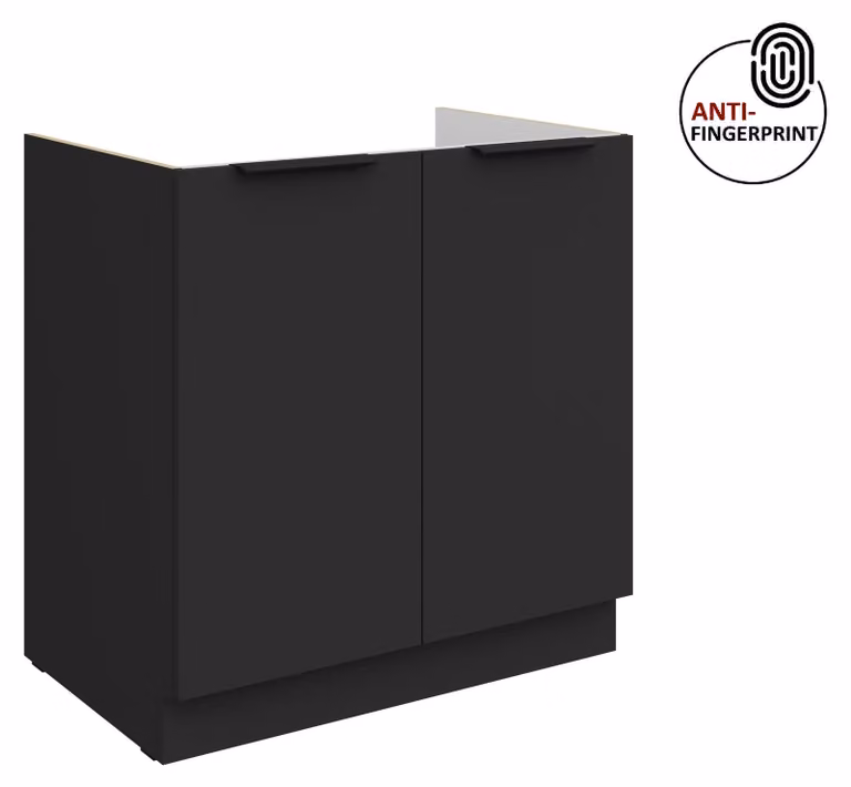 Mobile sottolavello da cucina da 80 cm, cucina ARIA nero ultra opaco + nero opaco, frontali di alta qualità con rivestimento anti-impronta, cucina a incasso, blocco cucina