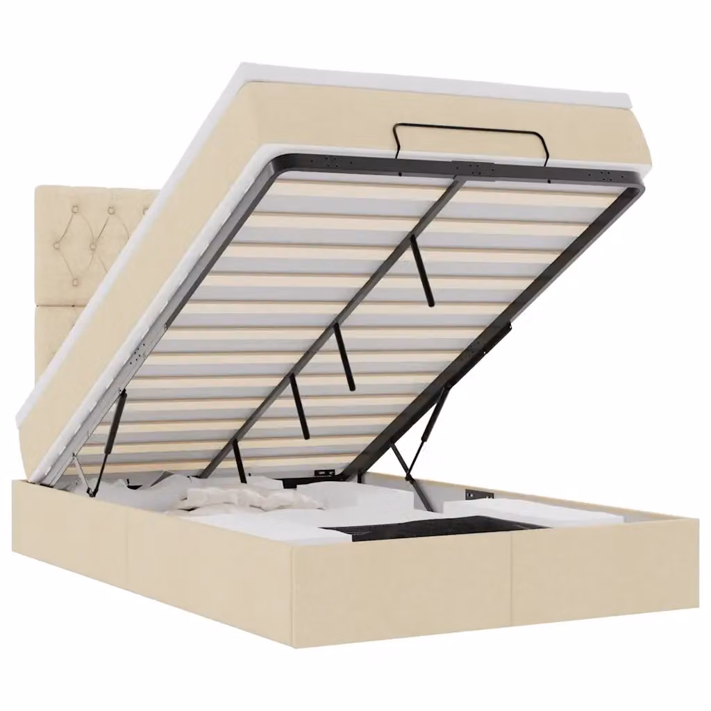 Letto con contenitore a sollevamento vidaXL in tessuto beige e bianco L 120 x P 200 cm – 2