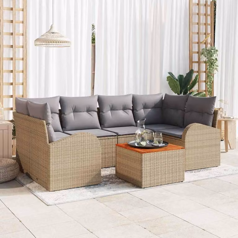 Maison Exclusive - Set Divano da Giardino 7 pcs Beige Poly Rattan