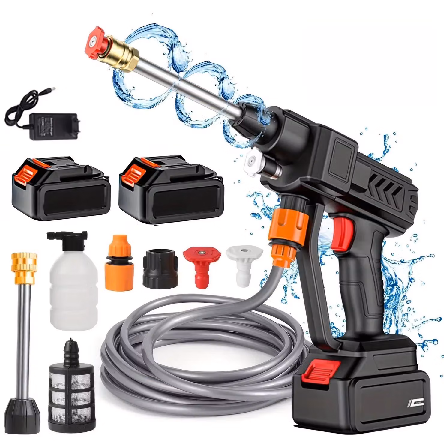 Idropulitrice portatile - Pistola di pulizia maneggevole - 700 W - 30 bar - Senza fili - Include 2 batterie - 18 V