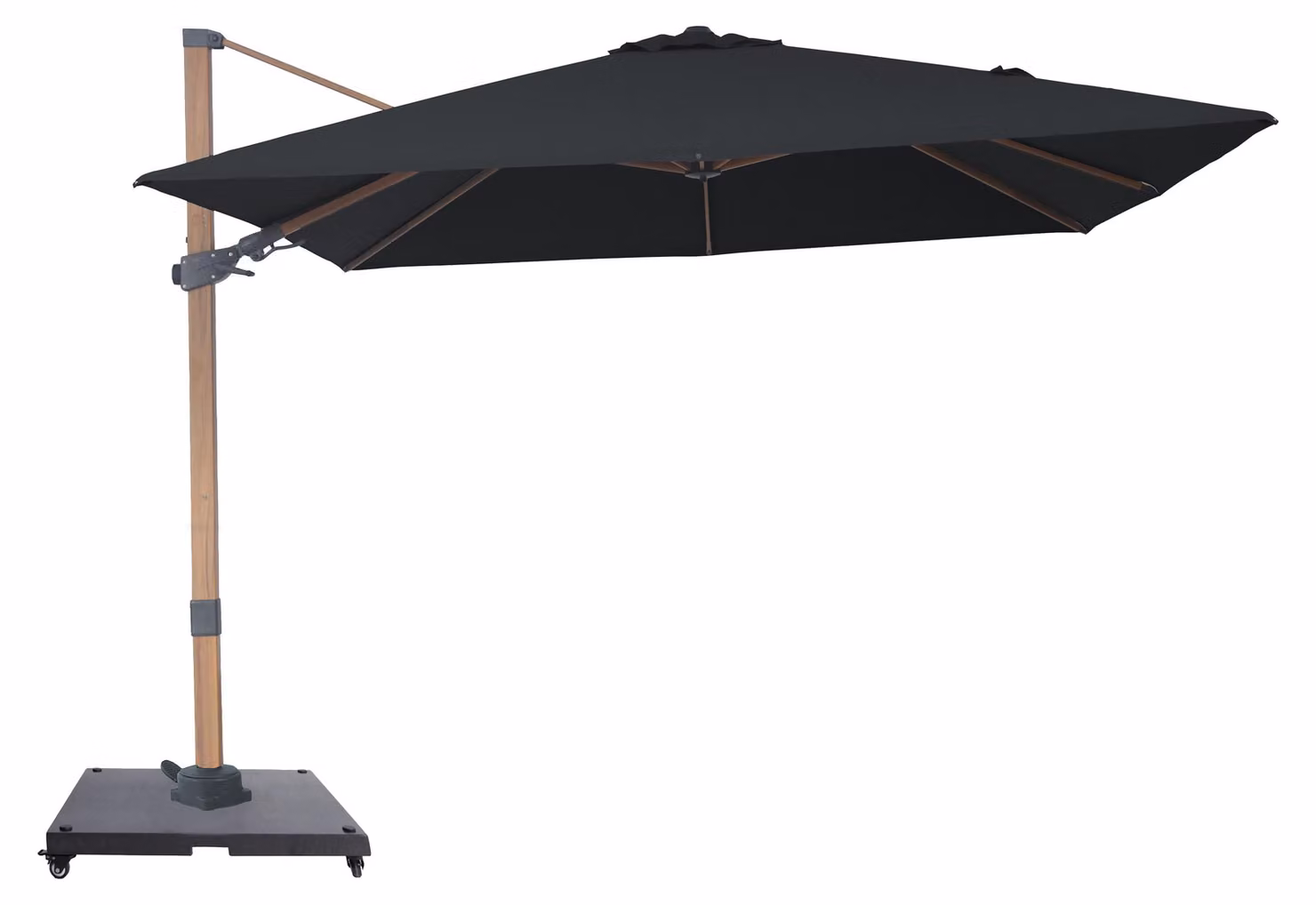 AXI Alina Ombrellone Decentrato Quadrato 300 x 300 cm, Effetto legno/Grigio, con Base | Per giardino/Terrazza con Struttura Verniciata a Polvere |