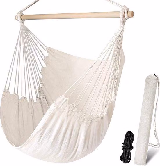 Grande poltrona sospesa Relax, sedia a dondolo sospesa in tessuto di cotone intrecciato per un comfort e una durata eccezionali. Ideale per interni ed esterni: soggiorno, camera da letto, terrazza, balcone, giardino, relax