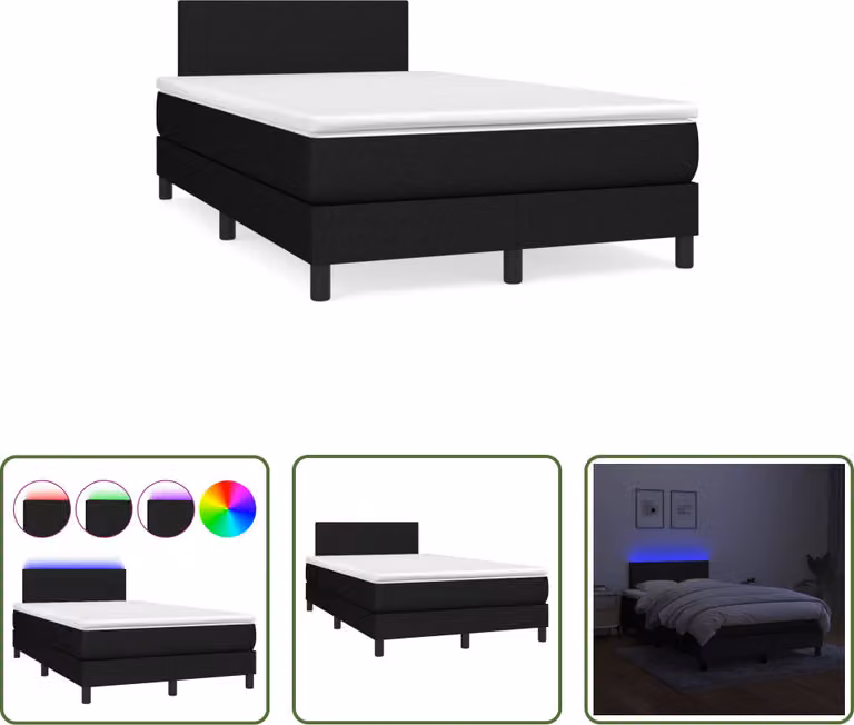 The Living Store Letto a molle con materasso e LED nero 120x190 cm in tessuto