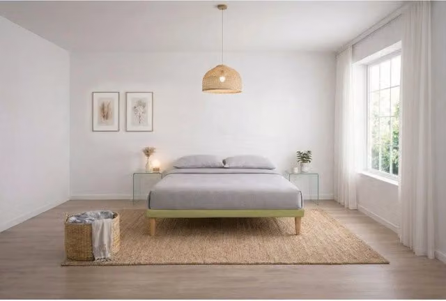 Letto imbottito Letto Matrimoniale alla Francese 140x200 cm Tessis - Con rete,Microfibra,Tè verde