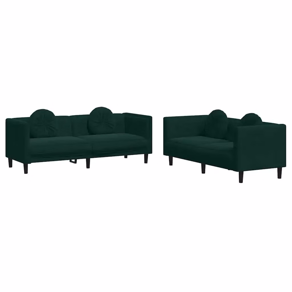 Set di divani vidaXL in velluto verde con cuscini, composto da un divano a 2 posti e un divano a 3 posti con struttura in legno massiccio e design moderno – 2