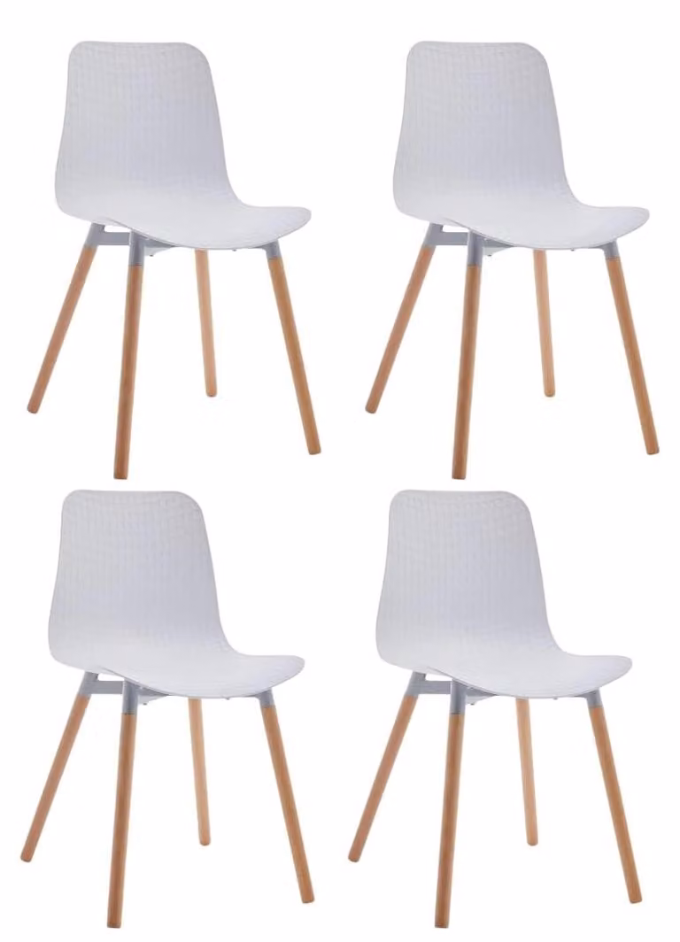 Set di 4 sedie da pranzo, stile scandinavo, colore bianco, gambe in legno di faggio