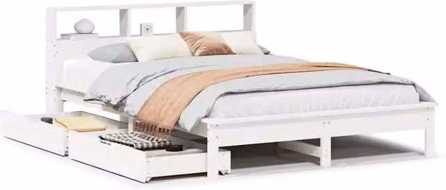 Letto matrimoniale | Letto per adulti | Letto Libreria senza Materasso Bianco 135x190 cm Legno di Pino