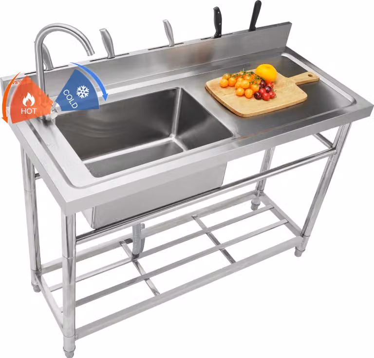 VEVOR Lavello in acciaio inox, set di lavelli a vasca singola indipendenti per cucina commerciale con banco di lavoro, 50 x 33 x 22 cm Lavello a vasca singola con rubinetto per garage, ristorante, lavanderia