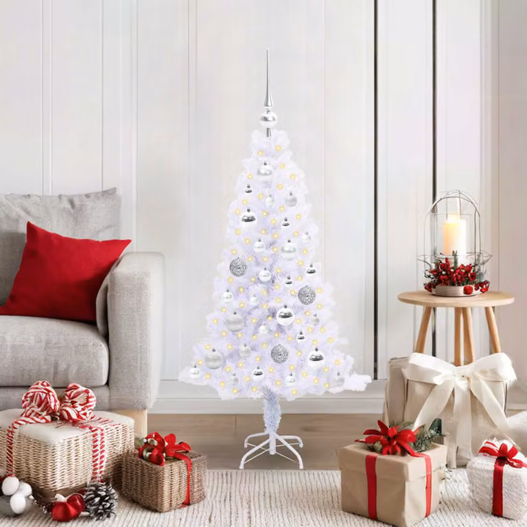 Albero di Natale artificiale da tavolo vidaXL Bianco e Argento, design moderno conica in PVC e metallo, Altezza: 120 cm