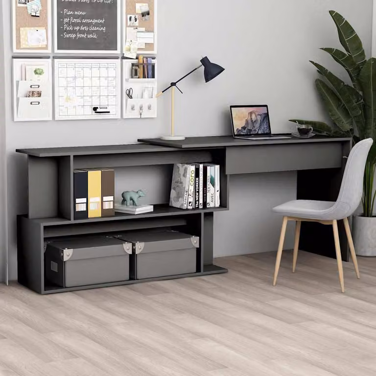 Scrivania ad Angolo vidaXL Grigia in Legno e MDF L: 200 cm, P: 50 cm, H: 76 cm