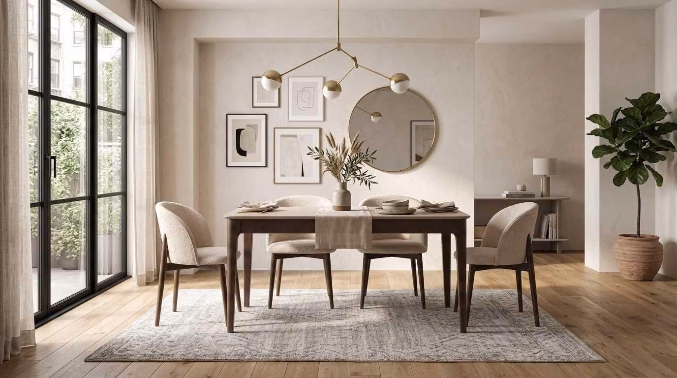 Set da pranzo 5 pezzi, beige, moderno, lussuoso: tavolo da pranzo, sedie, tavolo da cucina