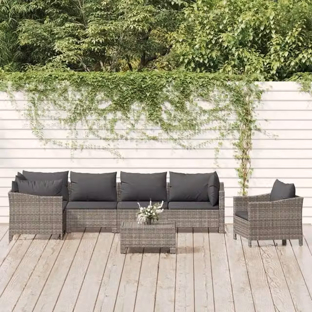Set Divani da Giardino 7 pz con Cuscini in Polyrattan Grigio 3187283