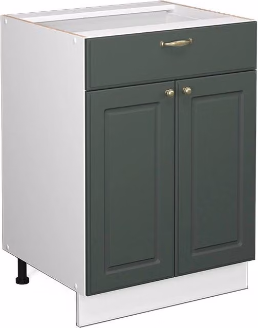 Mobiletto base per cucina Vicco Fame-Line Verde-oro rustico e Bianco con cassetto, senza piano di lavoro, L: 60 cm – 1