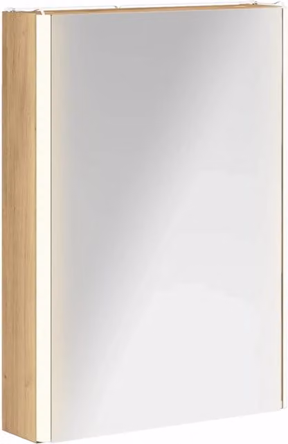 Armadio da bagno moderno con ante in vetro e illuminazione LED in rovere bianco e marrone, sospeso, con ripiani interni