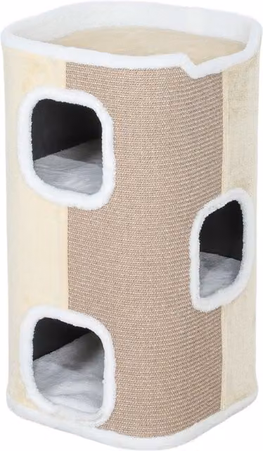 Torre tiragraffi per gatti PawHut con 3 livelli, rifugio e rivestimento in morbido peluche e sisal, Beige – 1