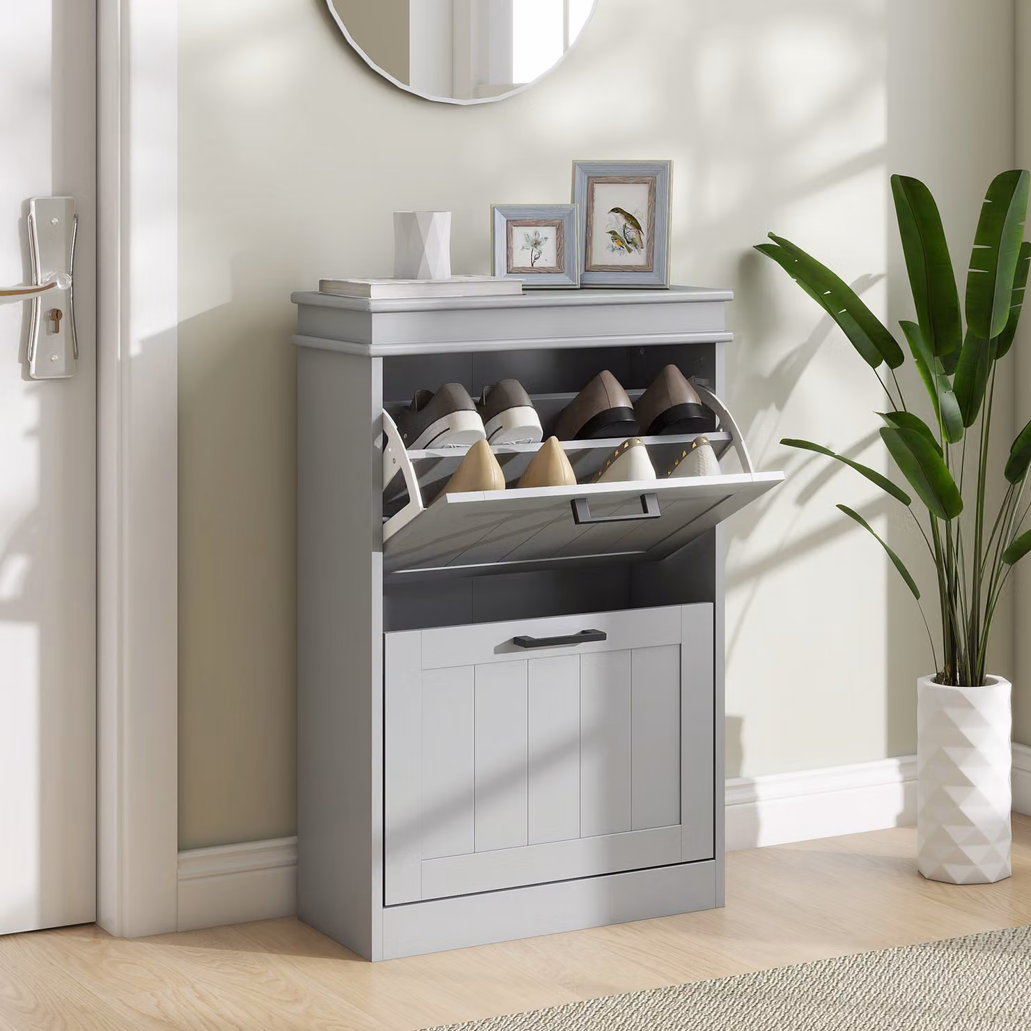 Mobile porta scarpe HOMCOM con 2 ante abbattibili e ripiani regolabili, grigio, L: 54 cm, P: 24 cm, H: 82,5 cm – 2