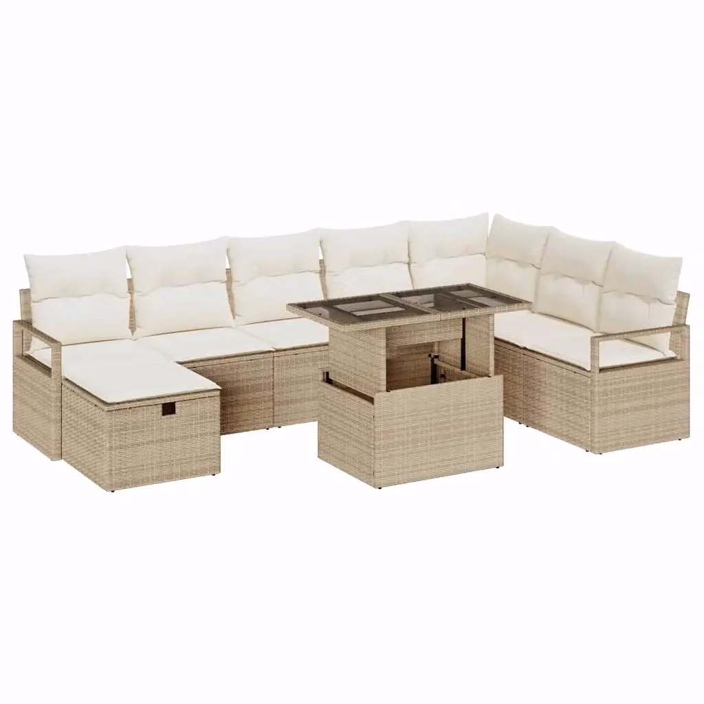 Set Divano da Giardino a L vidaXL in Polyrattan Beige con 9 Pezzi e Cuscini – 2
