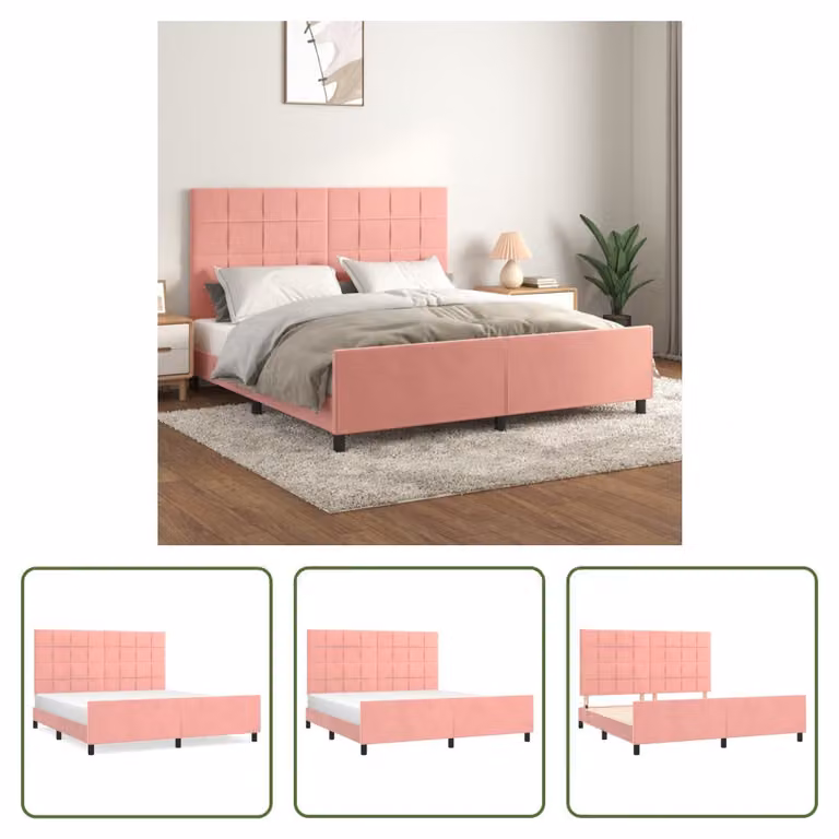 The Living Store Struttura letto con testiera rosa 160x200 cm in velluto