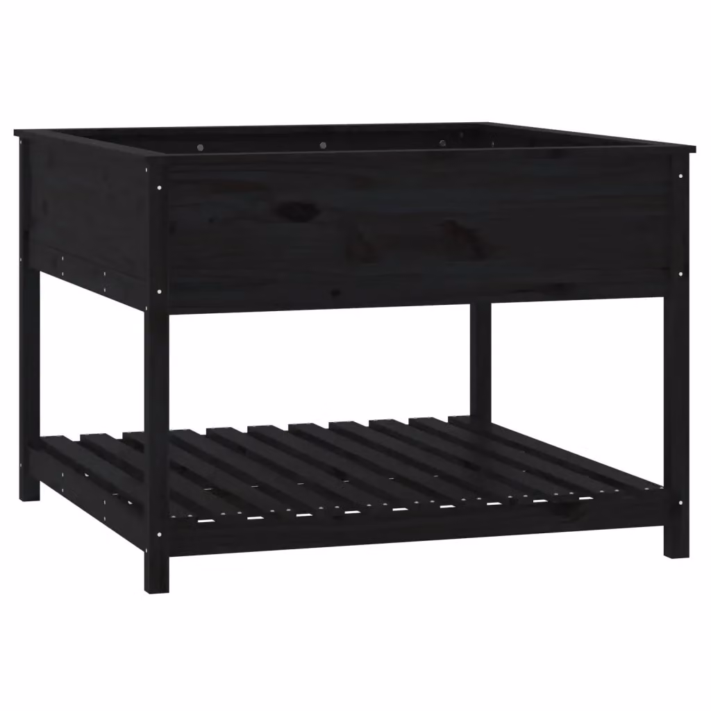 Fioriera con Mensola vidaXL in Legno di Pino Massello, Colore Nero, L/P/H: 111,5 x 111,5 x 81 cm – 2