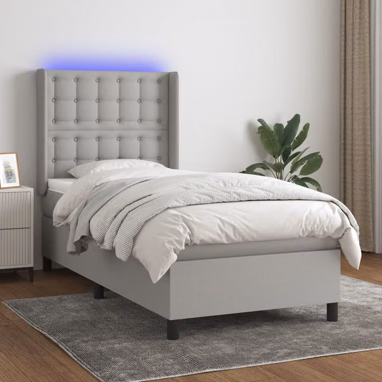 Letto a Molle vidaXL con Illuminazione LED e Porte USB in Tessuto Grigio o Bianco L/P: 90 x 190 cm