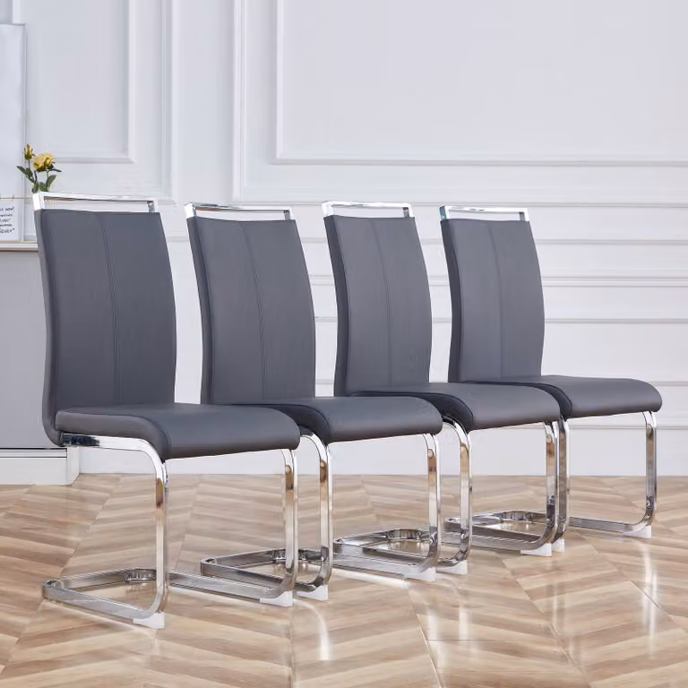 Sedia da pranzo a sbalzo Merax, set di 4 sedie da pranzo, sedia da cucina, sedia imbottita in Pelle finta, set di 4 sedie da soggiorno con struttura in metallo, grigio