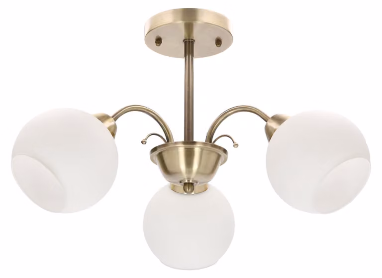 Lampada da soffitto con paralumi in vetro bianco Nestor, finitura ottone e oro, 3xE27x40W, metallo, dimensioni: 28x50x50 cm, IP20, Candellux