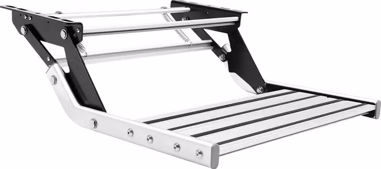 Gradino retrattile per camper - Gradino manuale estensibile per l'ingresso - Capacità di carico: 150 kg - Realizzato in alluminio pieghevole - Superficie antiscivolo - Ricambio universale - Colore: argento