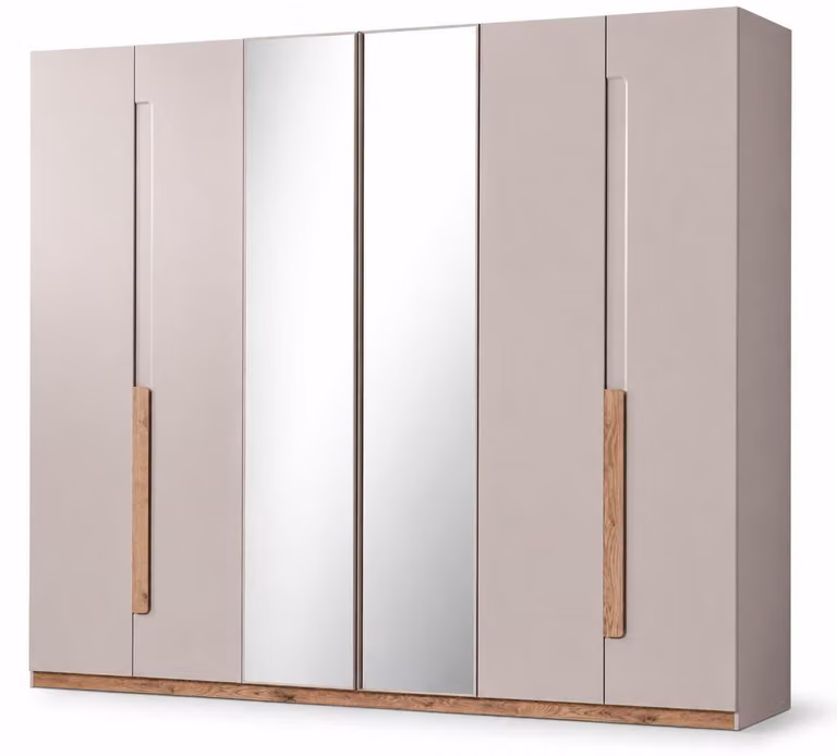 Armadio moderno, beige, grande, spazioso, elegante, con specchio