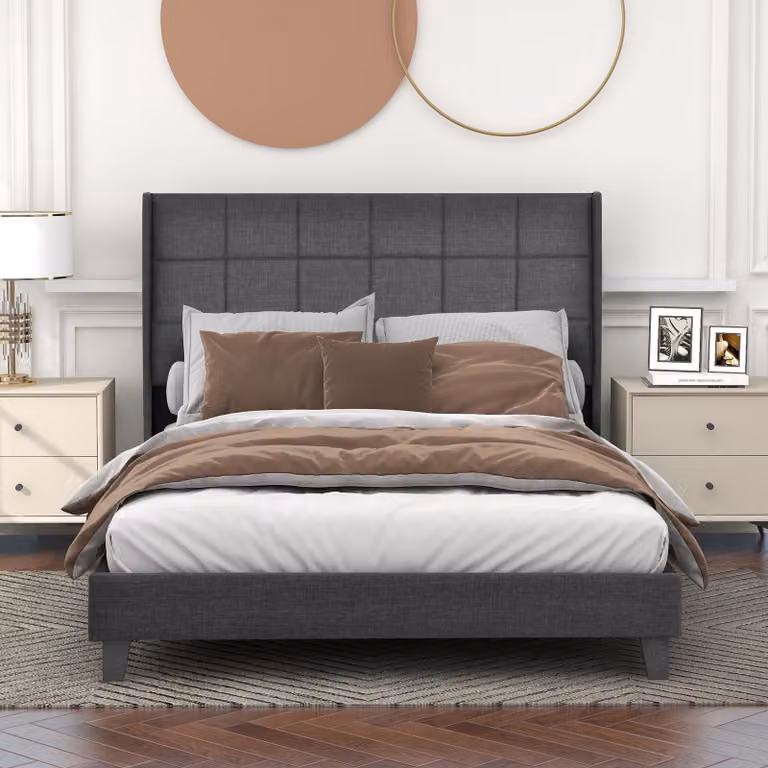 STILVORA Letto imbottito 140x200 cm, letto per ragazzi con alta testiera, moderno letto matrimoniale con rete a doghe, colore grigio (senza materasso)