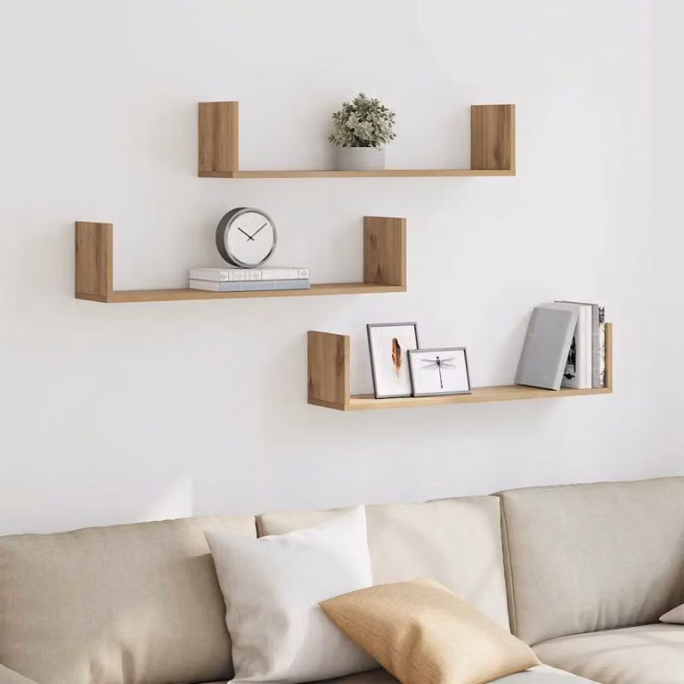 Set di 3 mensole da parete vidaXL in stile artigianale, colore rovere, L 80 cm x P 18 cm x H 18 cm
