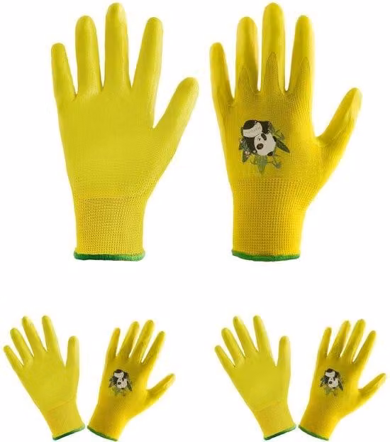 Ibenzoa®: 3 paia di guanti per bambini, taglia 3 (5-6 anni) – rivestiti in nitrile, fodera senza cuciture, polsini elastici, colorati