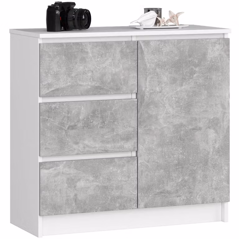 Comò K80 Jerry con spazio di stoccaggio bianco e cemento 80 cm