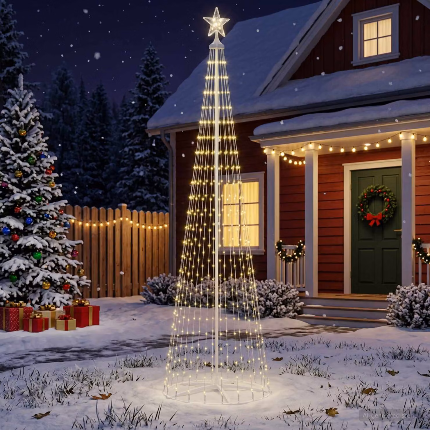 vidaXL Albero di Natale a cono LED 250 cm 470 LED Bianco caldo Acciaio