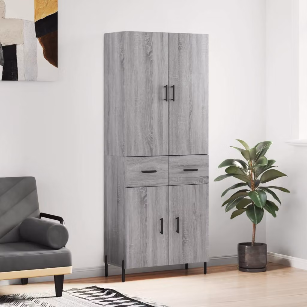 Credenza moderna vidaXL in legno e metallo, Grigio, L: 69,5 cm, P: 34,0 cm, H: 180,0 cm