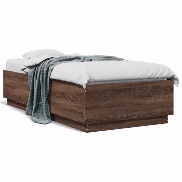 Letto singolo per adulti in legno multistrato color rovere marrone 90x190 cm – 1