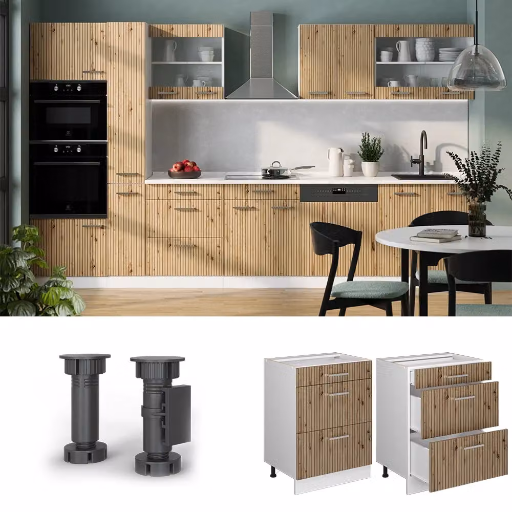 Mobiletto base per cucina Vicco R-Line Bianco e Grigio con cassetti, senza piano di lavoro, L: 60 cm – 2