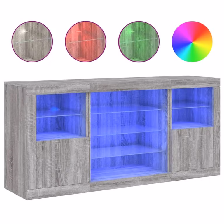 Credenza con Luci LED Grigio Sonoma 142,5x37x67 cm
