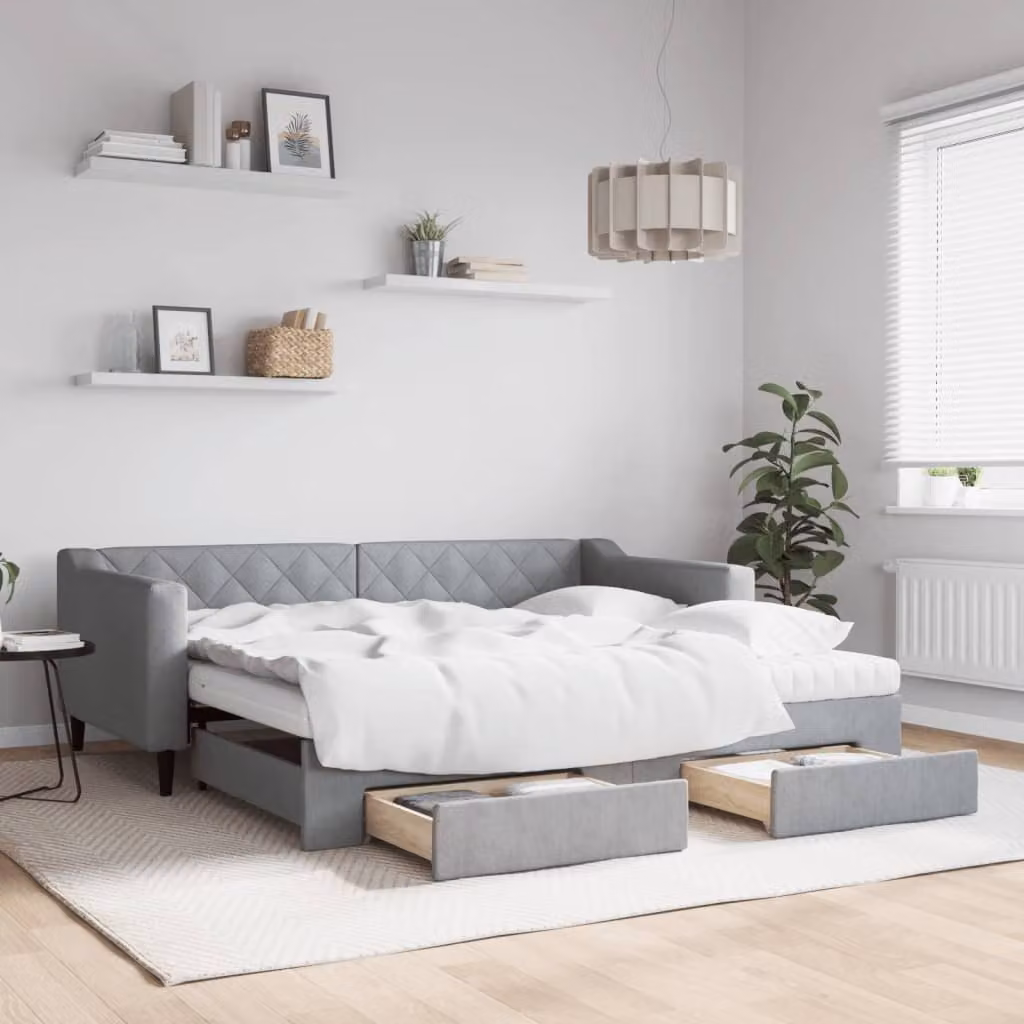 Maison Exclusive - Divano letto estraibile con cassetti, grigio chiaro, 90x190 cm, tessuto