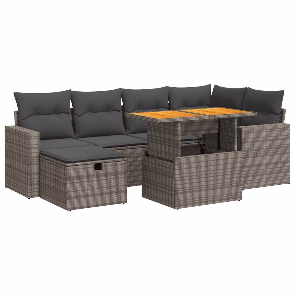 Set Divano da Giardino 8pz con Cuscini Grigio Polyrattan Acacia