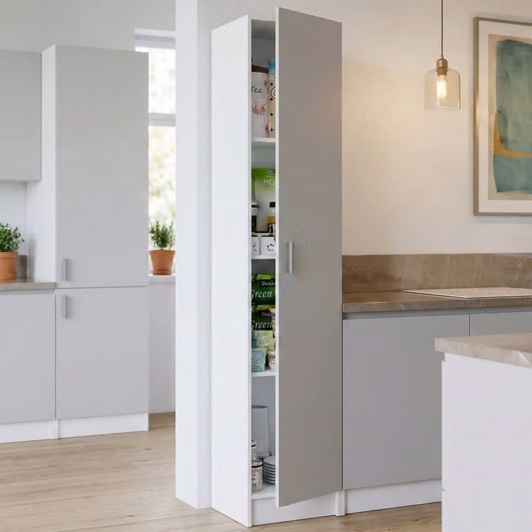Dmora Armadio Multiuso 1 Anta Alexander 37x180h cm Bianco, Un'anta 4 Vani