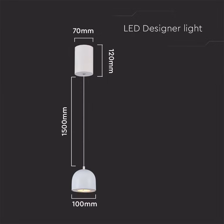 V-TAC VT-7794 Lampadario LED 8.5W a sospensione forma cilindro bombato colore bianco 10cm regolabile 3000K - 7993